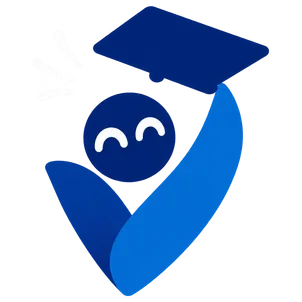 The Visavi mascot smiling in a graduation cap